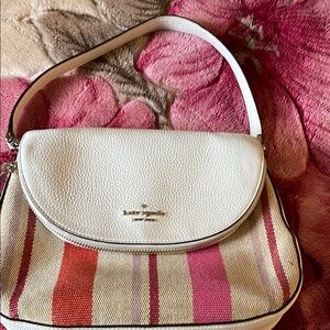 Kate Spade Leila flap Crossbody bag medium White multi Striped Canvas